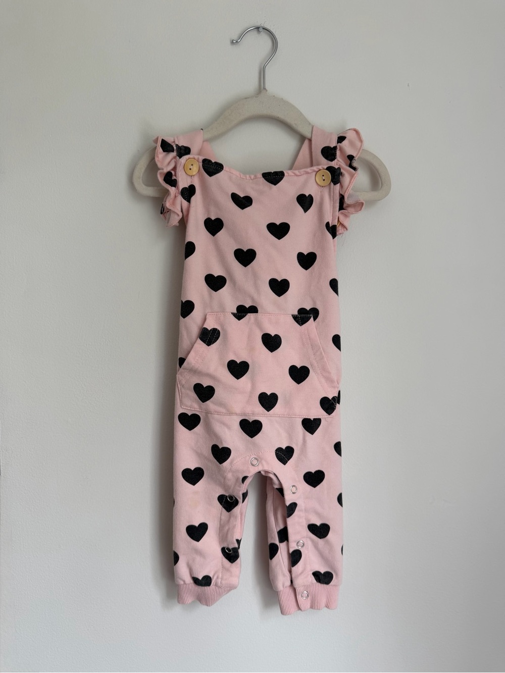 Baby Girls Pink Heart Print Overalls (Size 6-12m)